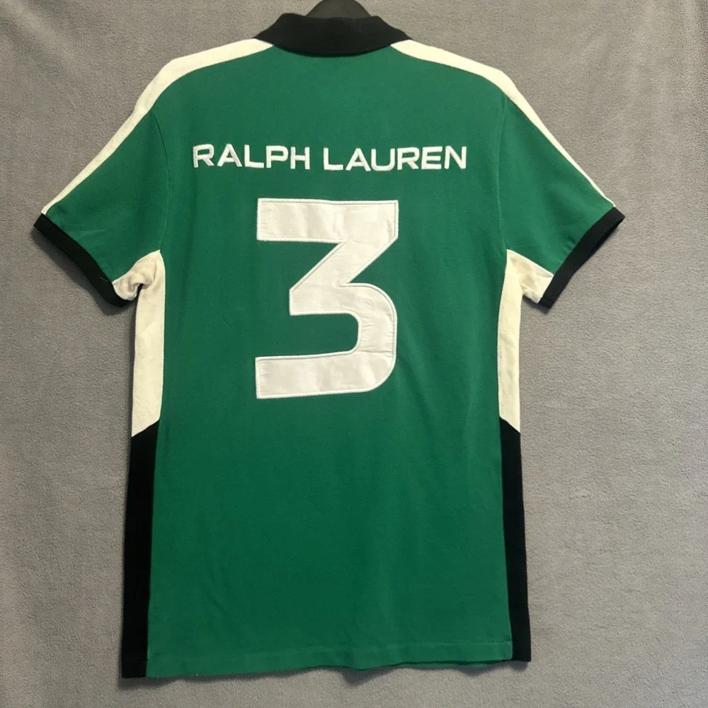 Polo‎ Ralph Lauren USA LXVII #3 Rugby Polo Shirt Custom Fit Mens Small Green